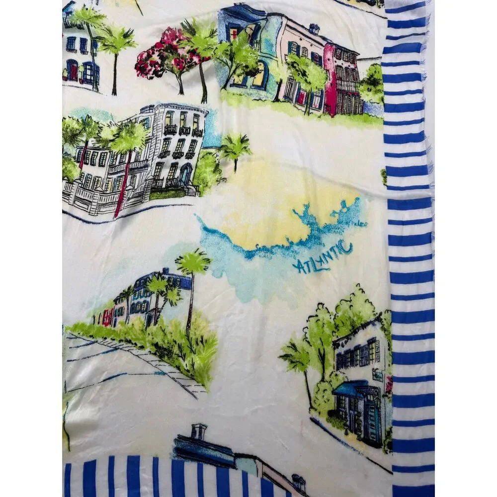 Charleston Atlantic Coastal Buildings Fringe Scarf Wrap 42 x 42